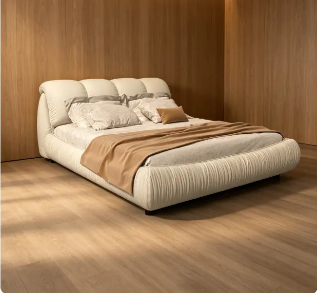 King Size Luxury Upholstered Panel Bed - Beige, Oversized Padded Backrest, Solid Wood Frame, Fits Various Mattress Heights, Stylish Indoor Bedroom Furniture Transitional Platform Bed Tufted Upholstered Bed