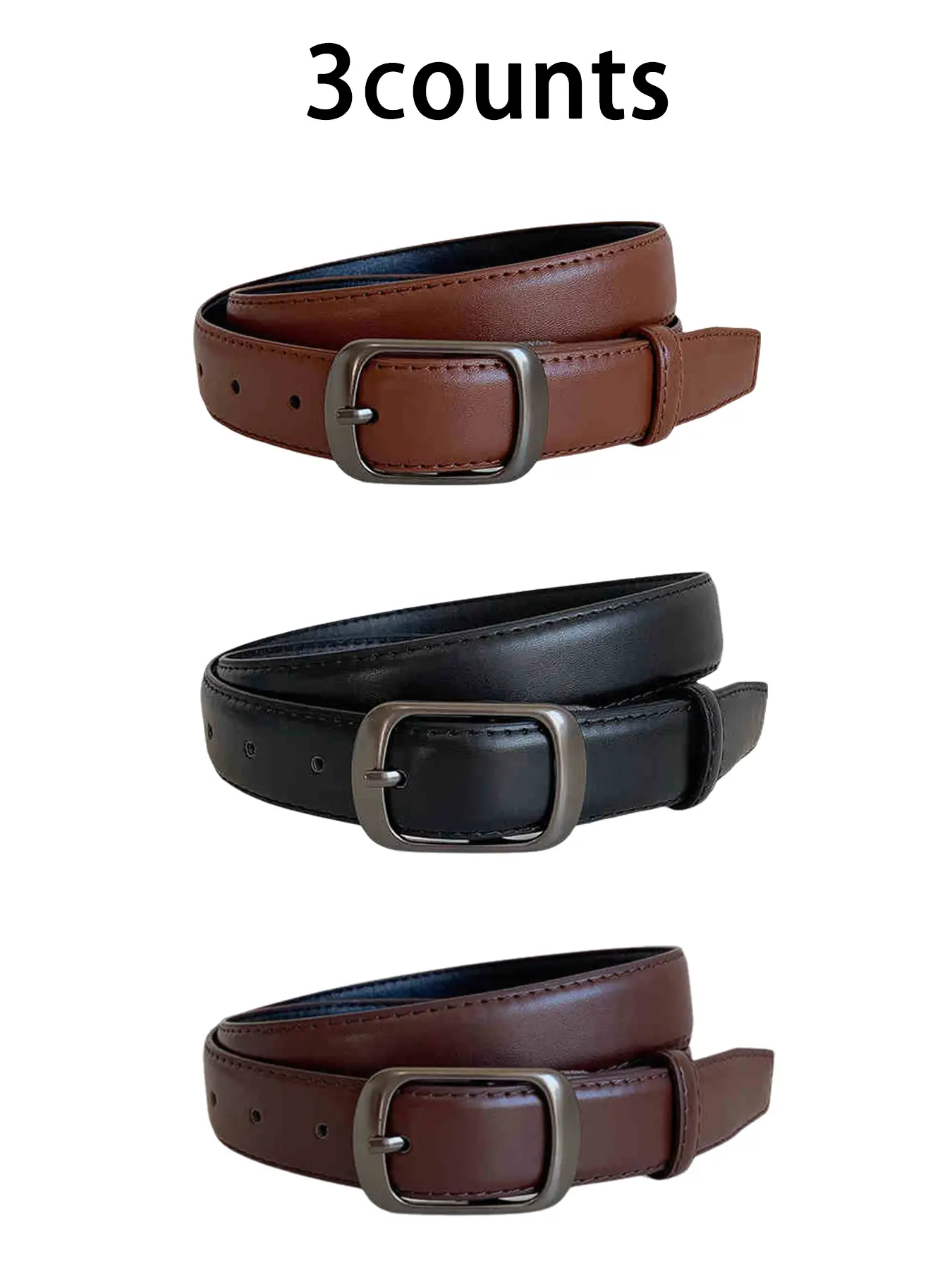 3counts Women's Pu Leather Belts Casual Waist Belt, Casual Style Belts, Belt with Buckle, Pu Buckle Belt, Casual Dress Belt, Versatile Fashion Accessory for Daily Wear, Perfect Fit for Various, Belt Set