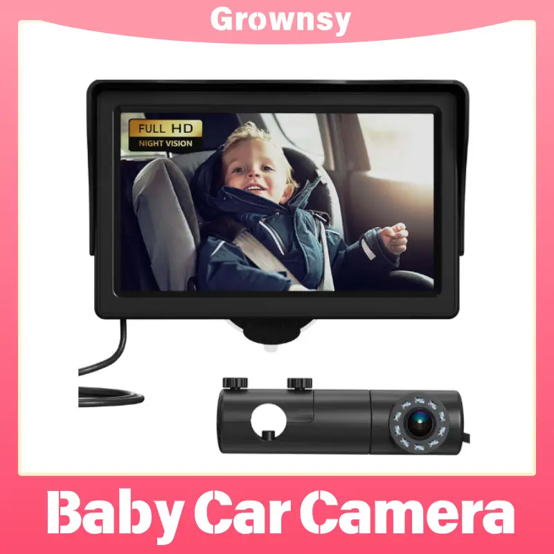 Car Mirror, Grownsy Baby Car Monitor 4.3'' HD Display with Night Vision Feature, Rear Facing with Wide Clear View