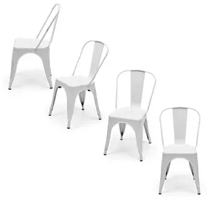 Stackable Dining Chairs Set of 4, Metal Industrial Style Kitchen Chairs with 300 lbs Capacity, Space Saving Seating for Indoor Outdoor Patio, No Assembly Required