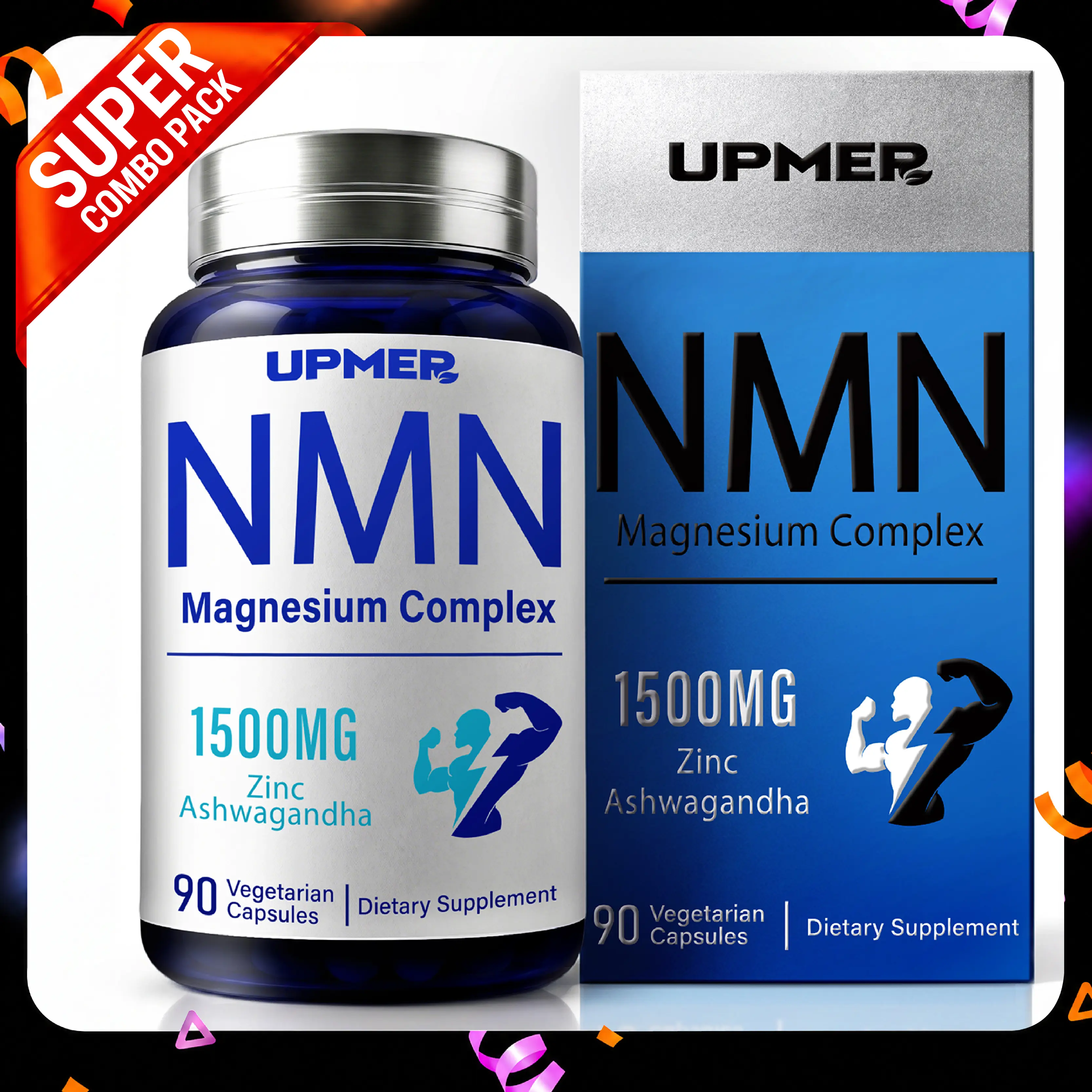 UPMER NMN Men’s Daily Energy Supplement Capsules - Magnesium Glycinate, Ashwagandha, Zinc, CoQ10, L-Arginine - Cellular Energy, Performance & Recovery Support - 90 Capsules for Fitness, Outdoor Activities