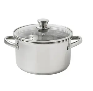 Stainless Steel 4-Quart Steamer Pot with Glass Lid, Induction Compatible, Dishwasher Safe, Veggies, Fish