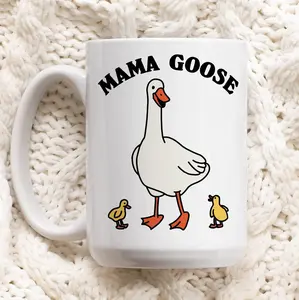 Cute Mama Goose Ceramic Cup, Aesthetic Animal Illustration Mug, Mother's Day Gift Idea