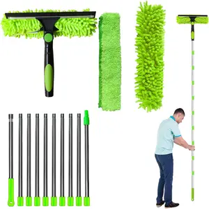 Stop Climbing Ladders 4.5m Extra Long 2 in 1 Window Cleaning Kit with Telescopic Pole and Squeegee Perfect for High Windows Sunrooms and Car Wash Streak Free Shine Cleaning Hacks 2026