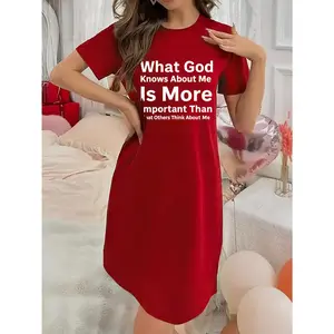 Soft Micro Stretch Women's Lingerie God Knows Me Better Than People Think Letters Printed Short Sleeve Round Neck Nightgown Sexy Elegant Young Style Women's Valentine's Day Dress Mother's Day Christmas Thanksgiving New Year Gift Ideas