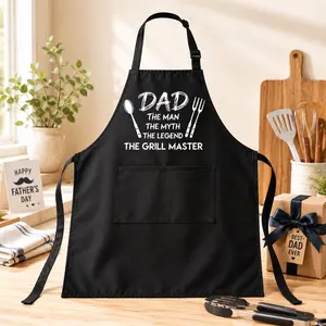 Casual Adjustable Strap Polyester Waterproof Kitchen Apron with Pockets – "Best Dad Ever" Cooking Baking Gift for Dad, Birthday Father's Day Home Supplies Chef Apron