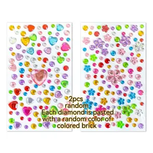 2pcs Shiny Crystal Acrylic Stickers, Random Color Patterns, Self-Adhesive Gems, Rhinestone Stickers, DIY Decor, Nail Art, Body Makeup, Holiday Decoration