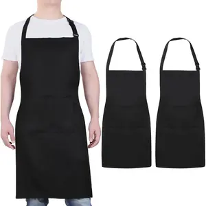 Chef apron for men and women - 33" x 27" large with 38" waist ties for a comfy and snug fit, durable and lightweight, with 2 spacious pockets for your cooking essentials - 2-pack, black