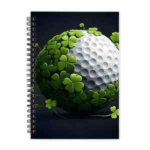 1 pc A5 inch lucky golf-themed notebook with gnome and golf ball design, featuring green colors, gnome hats, and four-leaf clover patterns, a St. Patrick's Day golfer gift, suitable for school and office supplies