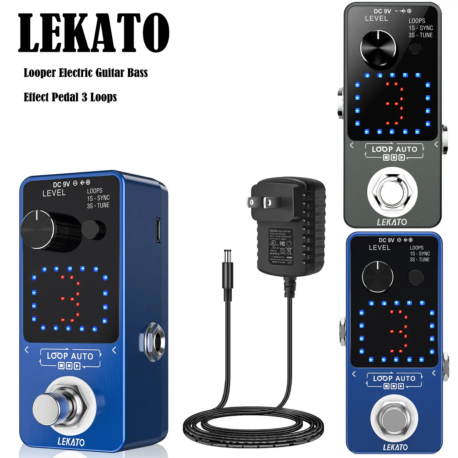LEKATO 3 Loops 18 Minutes Record Time, Looper Electric Guitar Bass Effect Pedal Loop Auto, USB Cable, with SYNC & Tuner Function Loop Station Pedal, Music Lover Beginner Musician, Boy Girl Friend Gift