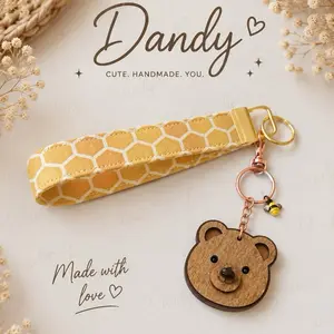 Dandy Honeycomb Bear Wristlet Keychain