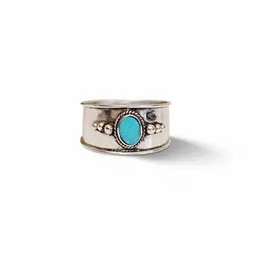 Sterling Silver Beaded Bali Turquoise Ring