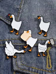 5 Piece Untitled Goose Game Cartoon Enamel Pin Clip Funny Humor Cool Goose Wearing Sunglasses Holding Bread Rose Hammer and YEET Design Brooches Backpack Jacket Decoration Jewelry Gift for Game Fans Lovers Men Accessories
