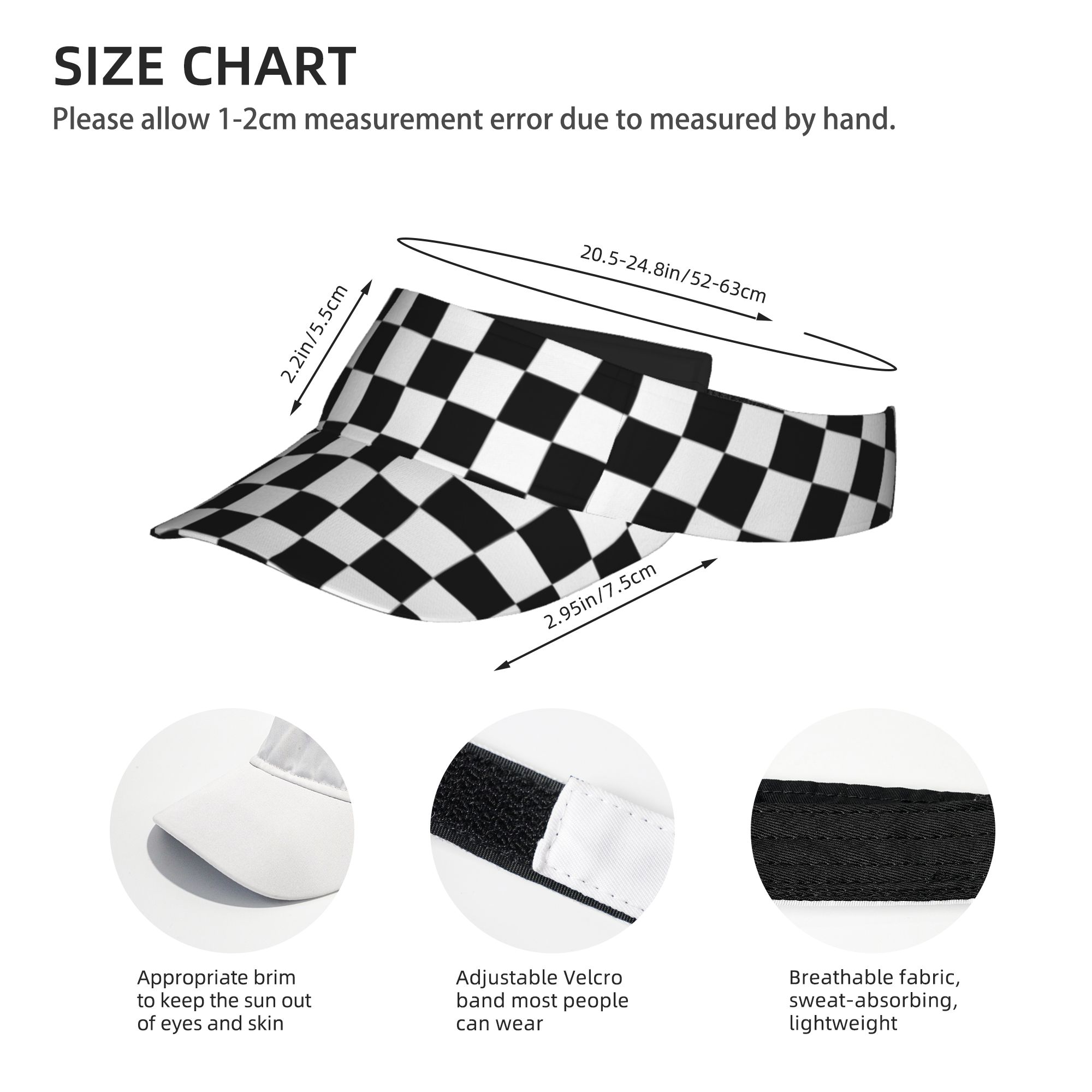 Black White Race Checkered Flag Pattern Sunscreen Visor Hats for Women & Men, Sport Empty Top Baseball Sun Cap, Tennis Visor, Golf Visor
