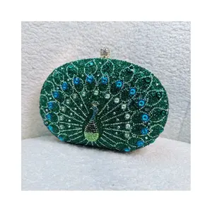 Eve’s Apparel & Accessories Peacock Green Crystal Clutch Handbag Women’s Evening & Formal Statement Purse with Embellished Design