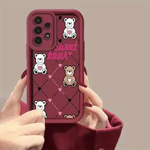 Phone Case - Cute Plaid Bear Pattern Phone Case for Galaxy S26,S26PLUS,S26ULTRA,S25,S25PLUS,S25ULTRA,S24,S24FE,S24PLUS,S24ULTRA,A54,A53,A52,A36,A35,A34,A33,A17,A16,A15,NOTE20,NOTE20ULTRA,S23,S2 High-End Fashion Stepped Shock-Absorbing Protective Soft Case