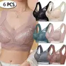 Women's 6-Pack Seamless Wirefree Bralettes - Lady's Feminine Items, V-Neck Lace Trim Pullover Underwear, 3/4 Coverage Racerback, Back Smoothing, Breathable Stretch Nylon, Fixed Straps, Lightly Lined Athletic Style for Halloween, Everyday Daily Elegance