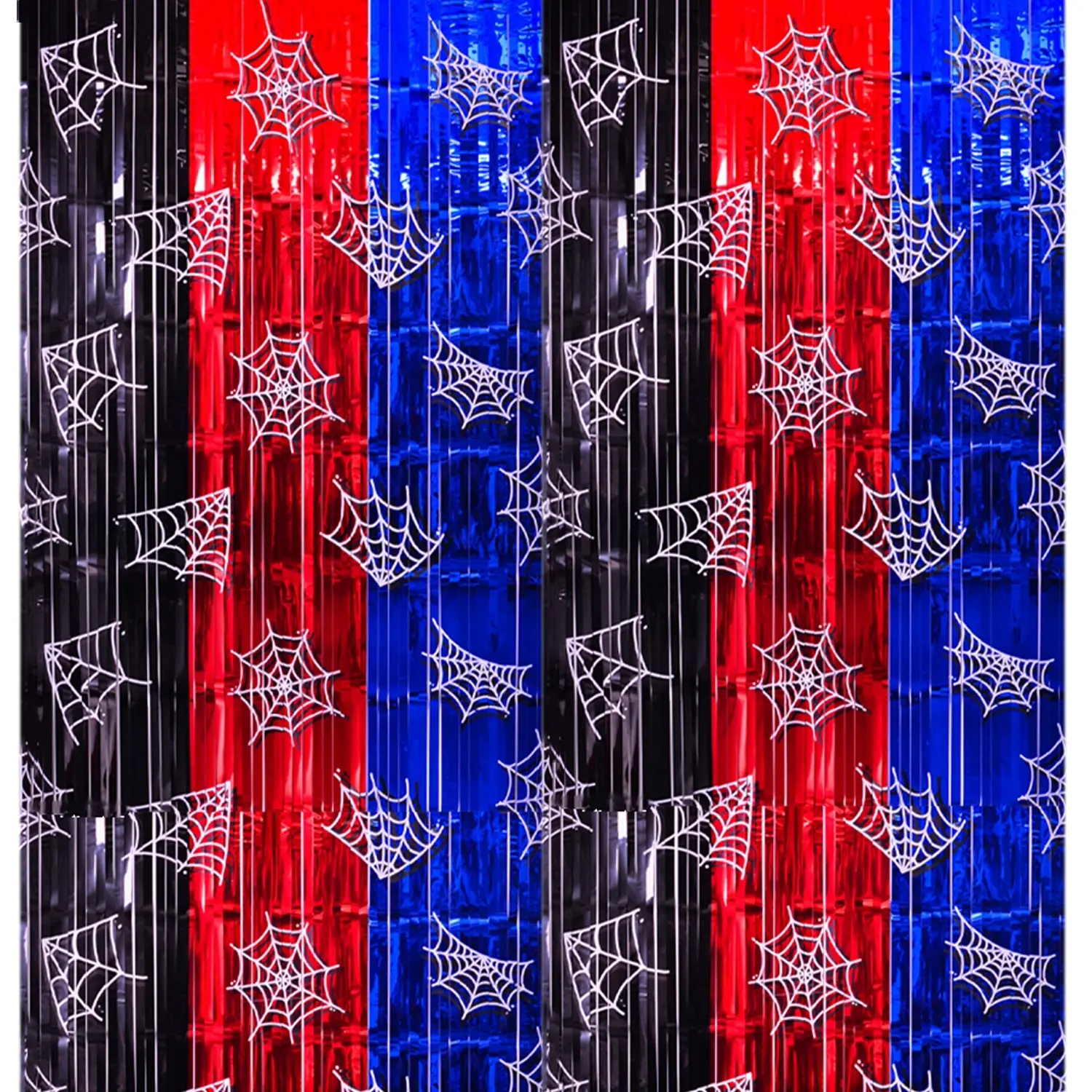 2 Pack Spider Web Birthday Decorations, Spider Theme Party Supplies, Home Party Decorations 3.3x6.6ft Tinsel Foil Fringe Curtains, Red Black, and Blue Photo Booth Prop Backdrop Streamer, Birthday Decor, Party Decor, Party Background Decoration