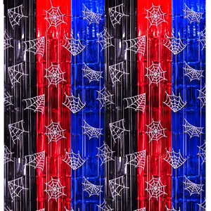 2 Pack Spider Web Birthday Decorations, Spider Theme Party Supplies 3.3x6.6ft Tinsel Foil Fringe Curtains, Red Black, and Blue Photo Booth Prop Backdrop Streamer, Birthday Decor, Party Decor