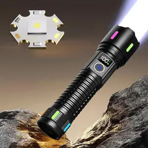 Portable High Power Flashlight, Rechargeable Flashlight, High Performance Flashlight, Zoomable Flashlight with Power Display, Outdoor Lighting for Camping, Hiking, Walking