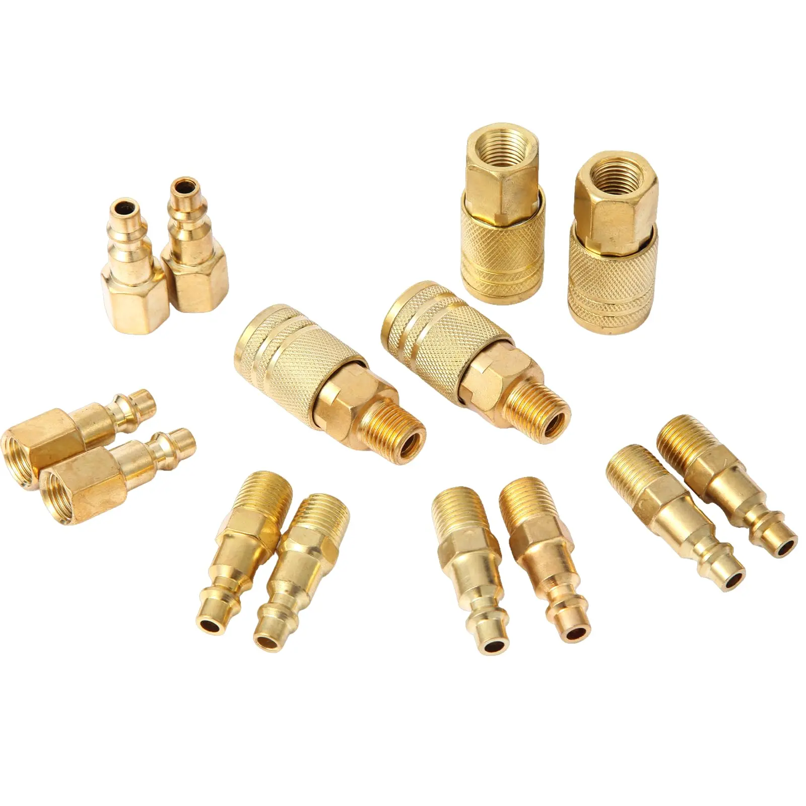 14 Pcs 1/4 Inch NPT Air Compressor Fittings | Brass Quick Connect Coupler & Plug Kit, Push-In, Leak Proof, for Home Garage Air Tools