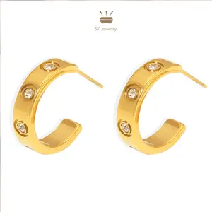 316L Surgical Grade Stainless Steel Gold Huggie Hoop Earrings – Hypoallergenic Waterproof CZ Inlay Hoops for Sensitive Ears, Tarnish Resistant