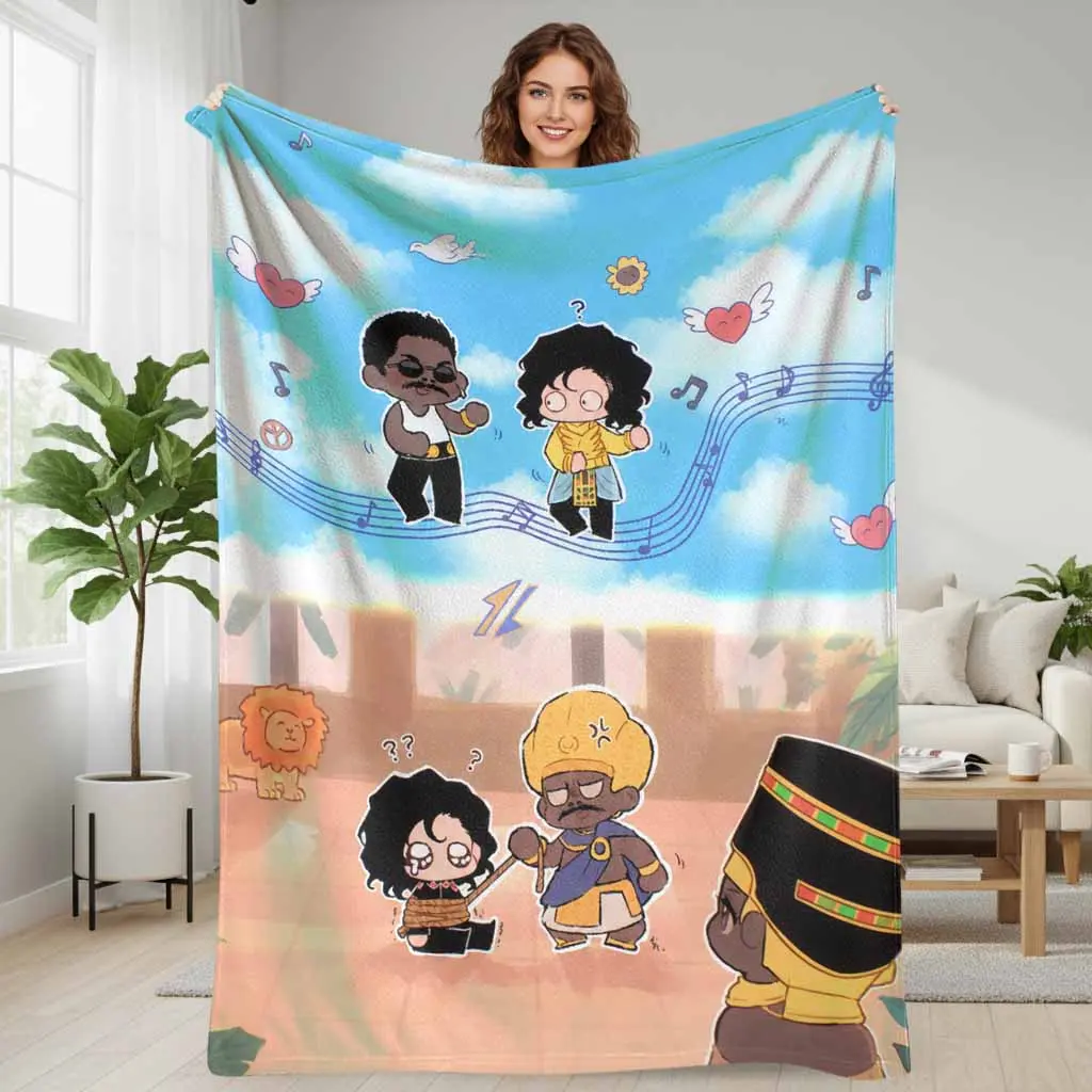 Music Legend Caricature Art Flannel Blanket, Retro Rock Band Member Print, Soft Fuzzy Fleece Texture, Warm Lightweight Throw for Home Couch, Ideal Birthday Holiday Gifts for Music Fans & Collectors