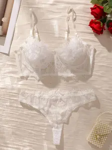 Sexy Floral Lace Embroidered Bra Set for Women, Underwire Support with 3/4 Cup Coverage, All Season Fitted Elegance Lingerie Underwear Womenswear