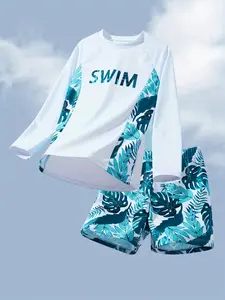 New boys' two-piece swimsuits, cute and stylish children's swimwear, boys' two-piece swimsuits, cute and stylish children's swimwear, swimwear for toddlers and young children, long-sleeve waterproof and sun-protective professional gear