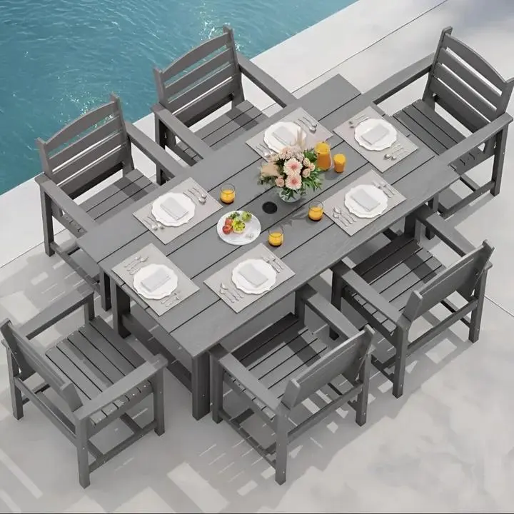 7-Piece (1 Table + 6 Chairs), Grey
