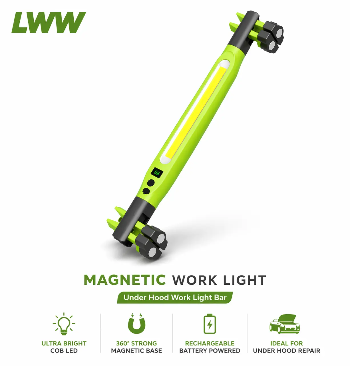 LWW 2026 Upgraded Rechargeable Magnetic COB LED Work Light Bar with Magnetic Base, Hooks & USB Power Bank - Work Accessories for Car Repair, Garage Use,campingessentials,outdoorfurnitureset,campinggear