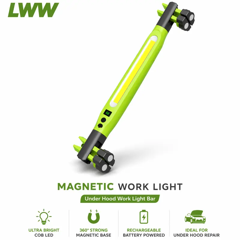 LWW 2026 Upgraded Bright COB LED Work Light Bar - Built-In 2x Lithium Cells, Base, Hook & Hang Light, USB Power Bank, Flashlight, COB Inspection Lamp, Magnetic Hook, Home Improvement Tools, Men's Work Accessories, Charge Anytime Anywhere