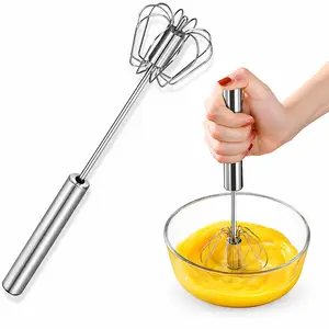 Stainless Steel Hand Push Rotary Egg Whisk, Manual Push Whisk Blender, Semi Automatic Egg Beater Mixer for Cooking, Baking, Blending, Whisking, Beating and Stirring