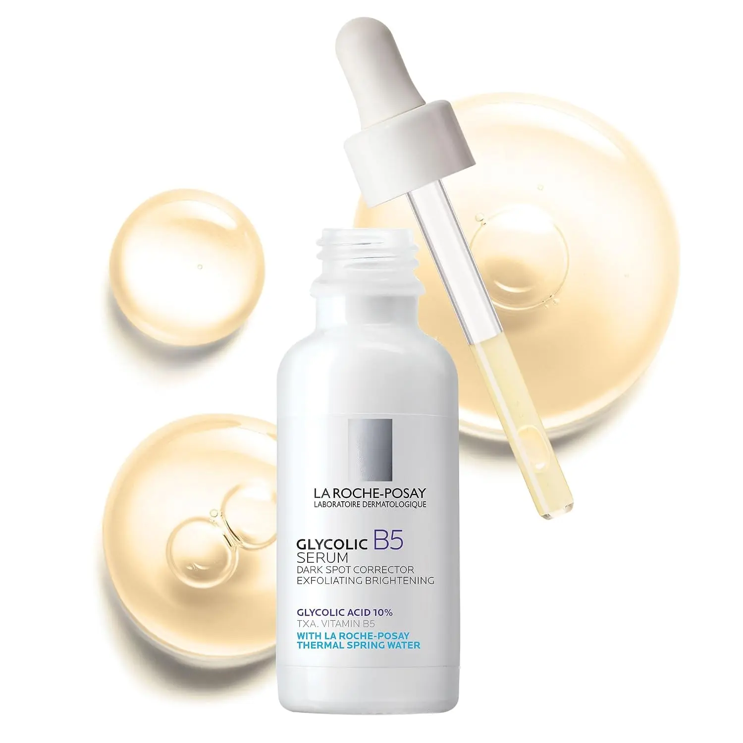 La Roche-Posay Glycolic Acid Dark Spot Serum with Vitamin B5, 1oz |   Tranexamic acid and kojic acid skin tone corrector that helps reduce discoloration, brighten skin, and even skin tone.
