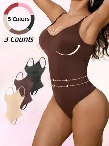 Women's  Adjustable Strap Backless Shapewear Bodysuit, Solid Color Tummy Control Cami Shapewear, High Stretch Fit Shaper for Daily Wear