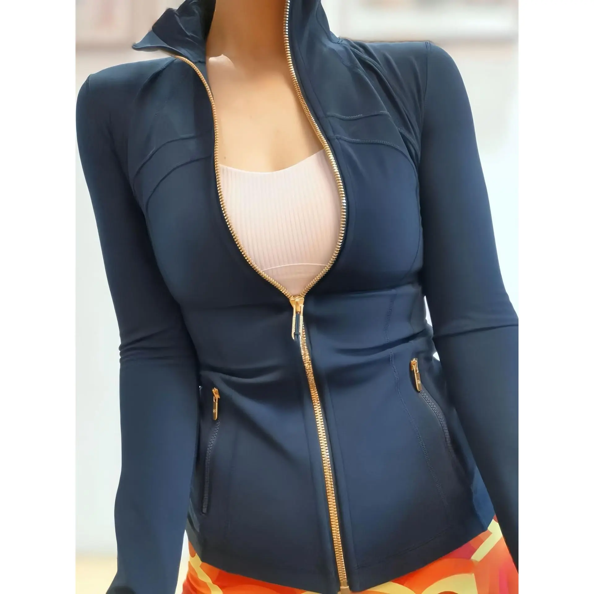 Navy Blue Gold Zipper