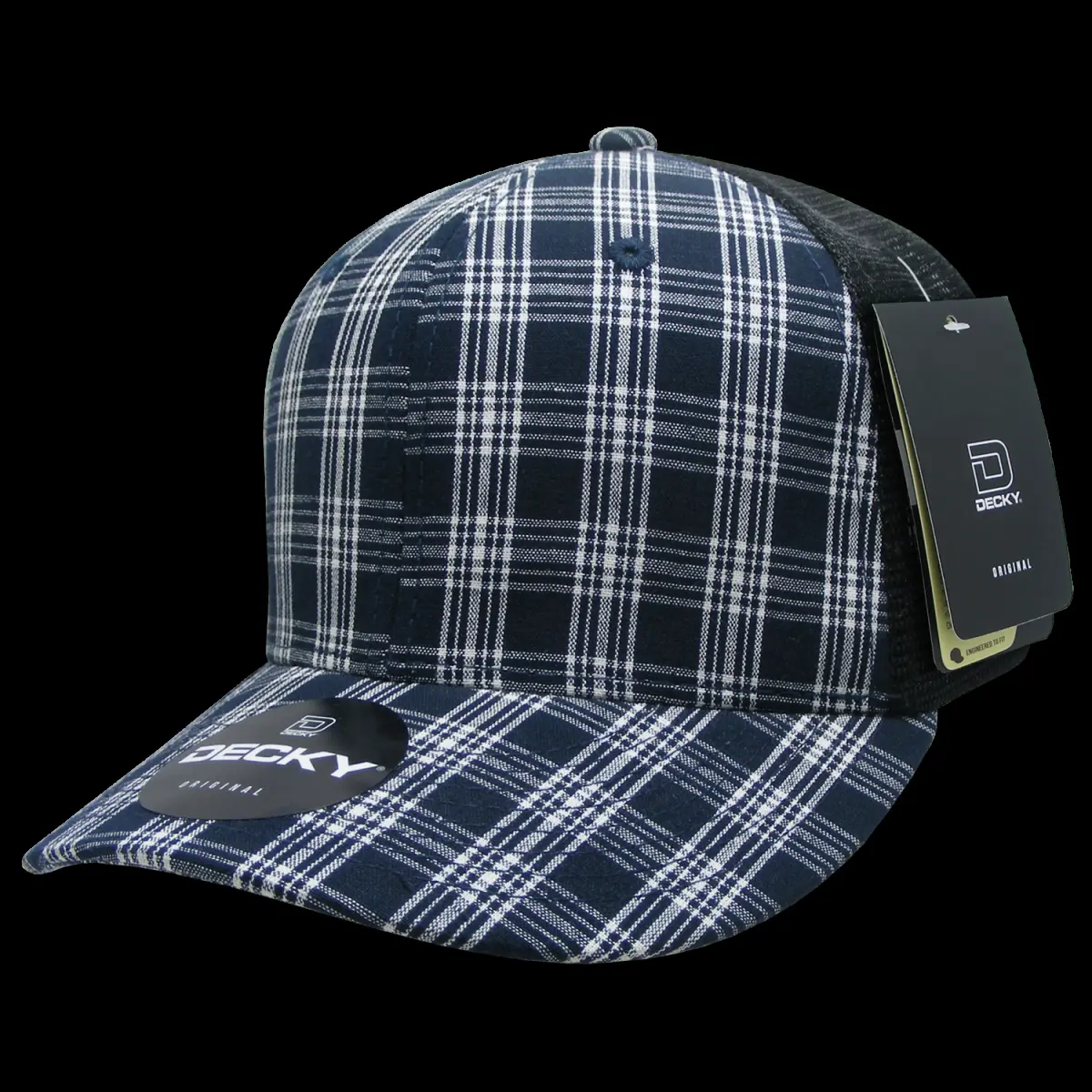 DECKY 212 MAIN Dog & Cat Plaid Snapback Mesh Trucker Hat, Unisex Cotton-Nylon 6-Panel Mid-Profile Structured Cap, Casual Pet Accessory, 6018-217 Black, 1 Size Fits Most