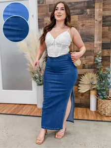 Everly Denim Stretch Midi Slit Skirt