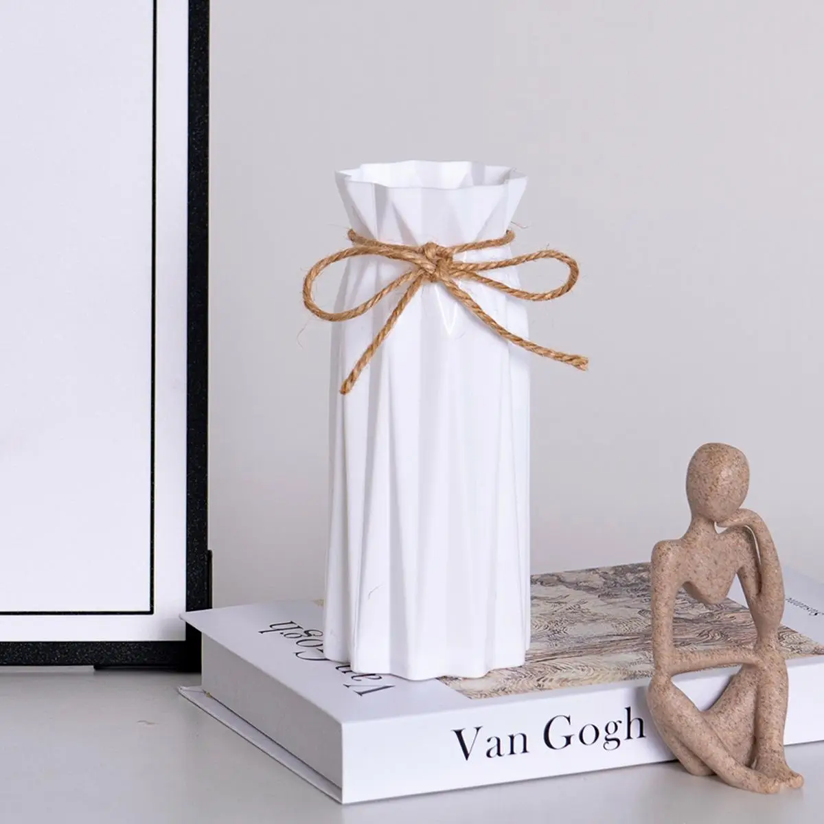 Faux Ceramic Plastic Vase, Creative DIY Summer Desktop Decoration, Geometric Origami Flower Arrangement Container, Home Decor Supplies