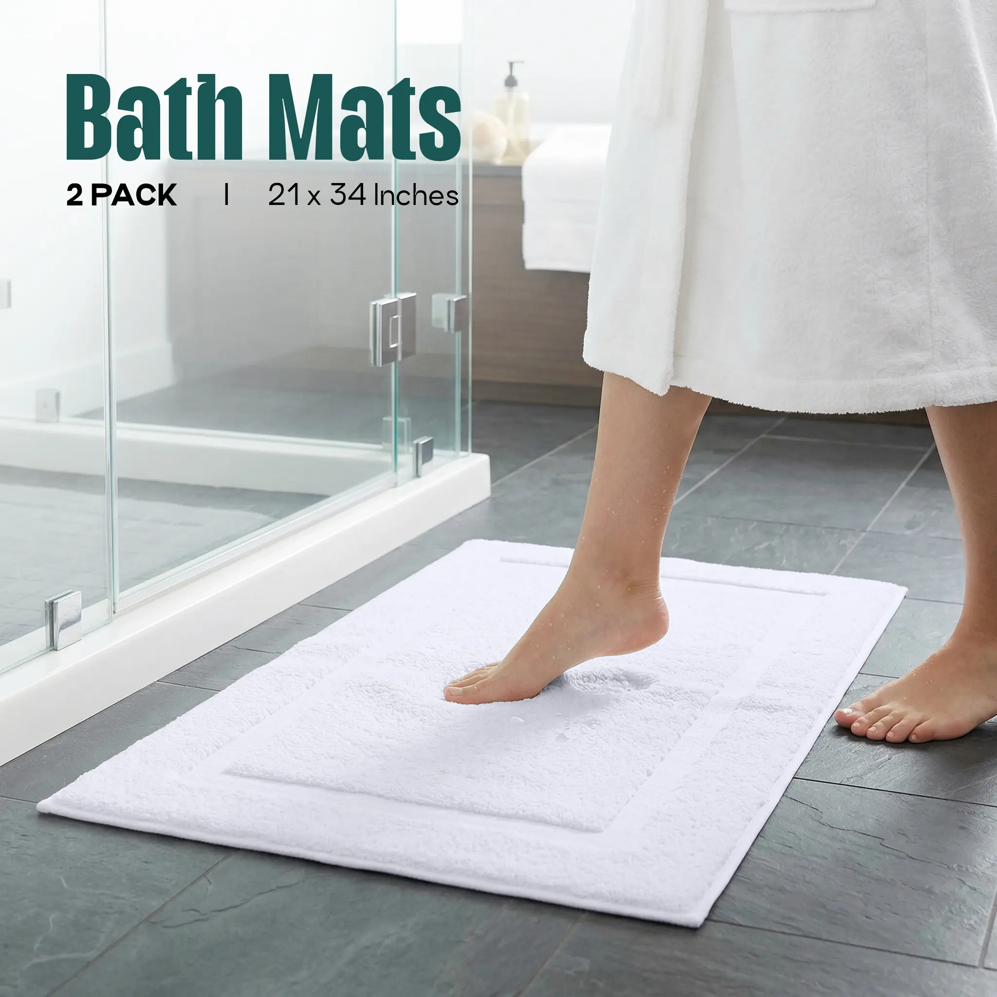 Utopia Cozy No-Slip Rectangle Bathroom Mats (2 Pack) - 100% Ring-Spun Cotton, Soft, Super Water Absorbent Mats (21x34 in), Modern Home Supplies, Ideal Home Gift, Bathroom Mat
