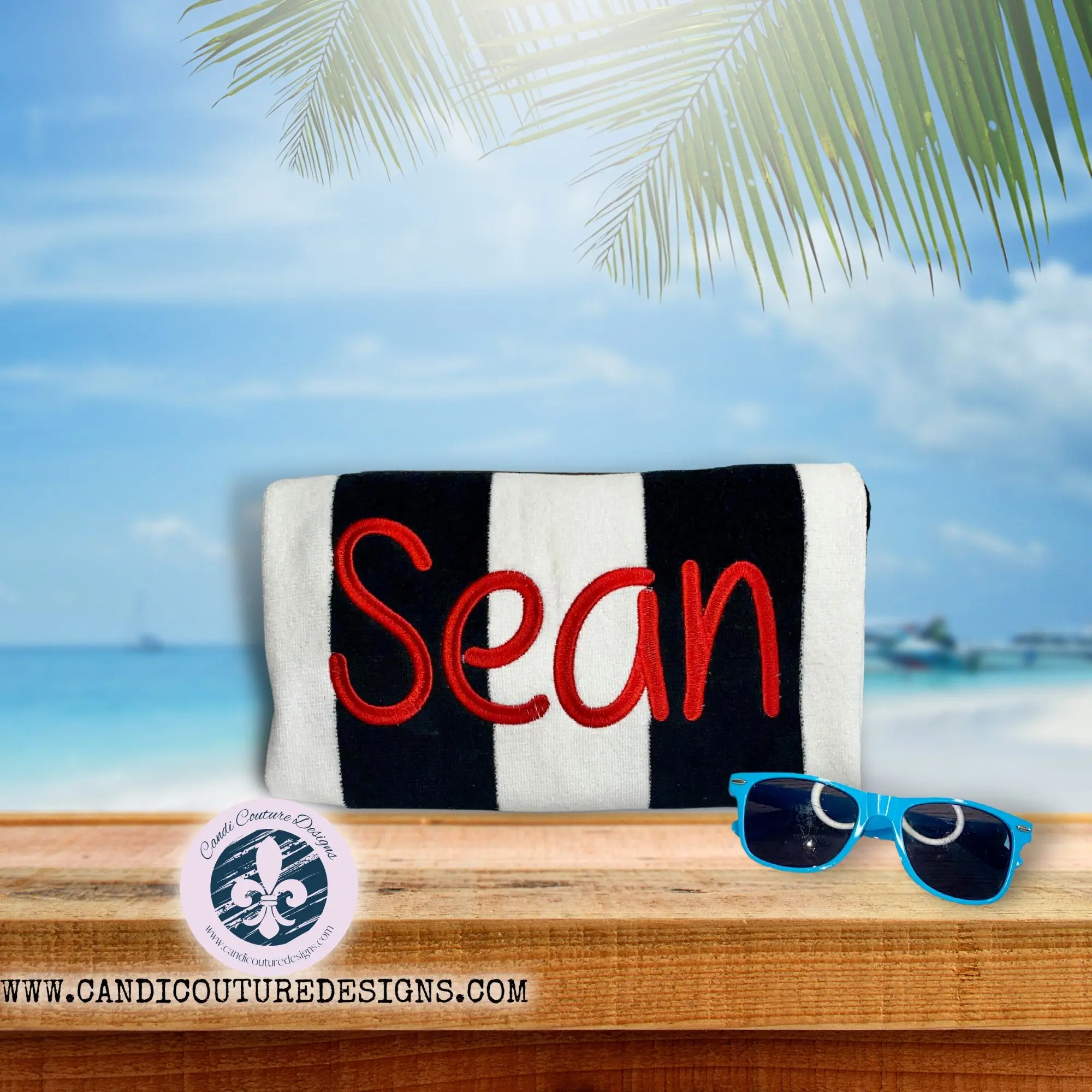 Custom Monogrammed Striped Cabana Beach Towel | Personalized Luxury Summer Essentials