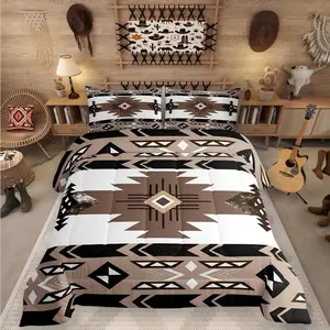 Southwestern Bedding Set,Bohemian Geometric Quilt,Ethnic Tribal Arrow Comforter Set,Western Diamond Triangle Exotic Aztec Duvet Insert