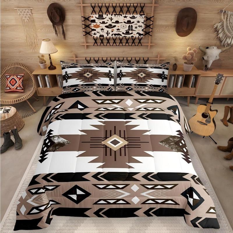 Southwestern Bedding Set,Bohemian Geometric Quilt,Ethnic Tribal Arrow Comforter Set,Western Diamond Triangle Exotic Aztec Duvet Insert
