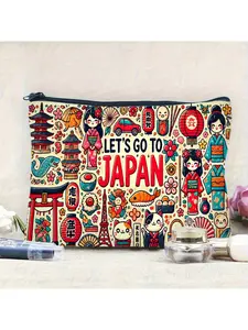 1pc Japanese Culture Makeup Bag - Large Capacity Cosmetic Organizer with Japanese Architecture, Kimono, Pagodas - Lightweight Travel-Friendly Makeup Case for Women & Men - Perfect Japan-Themed Gift for Travelers & Anime Fans, Culturalthemed Storage,