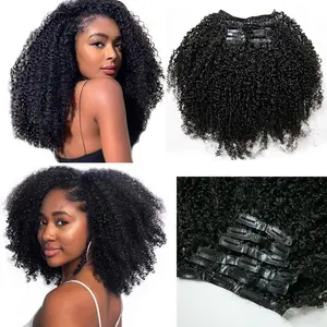 Kinky Curly Clip in Hair Extensions Real Human Hair Seamless PU Clip ins Hair Skin Weft 7pcs/set 120g PU Clip In Hair Extensions for Black Women Natural Black Afro Kinky Curly PU Clip Ins Virgin Hair PU Weft Invisible Edge 14-24 Inch
