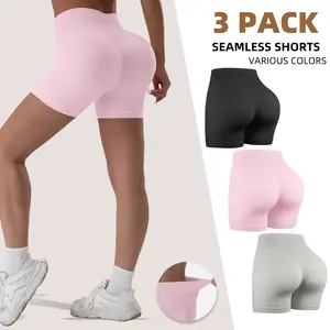 3 Counts High-Waisted Biker Shorts Black Womenswear Bottom Basic Minimalist for Everyday Wear, Running And Sporty