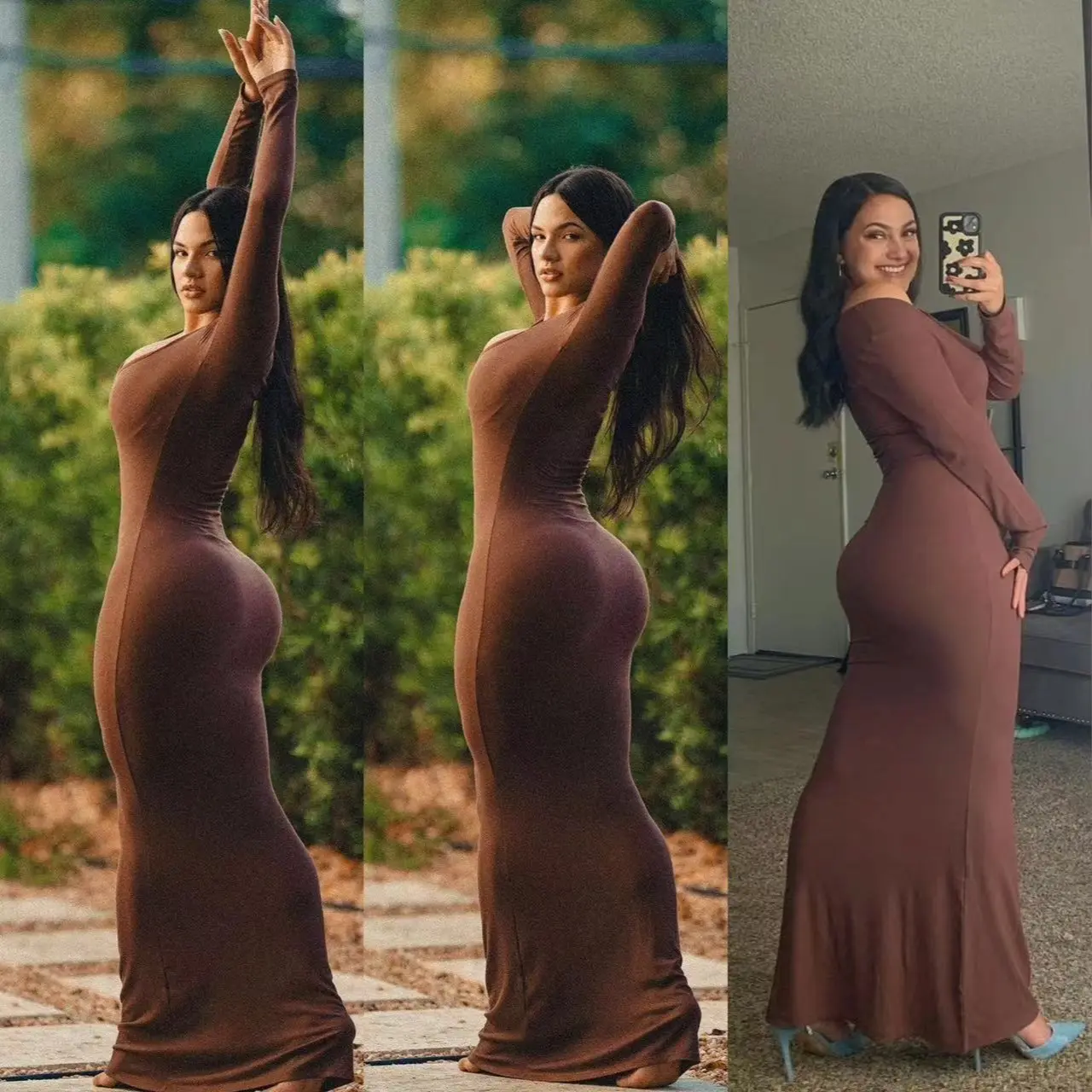 REORIA Women's Sexy Scoop Neck Long Sleeve Lounge Long Dress Summer Ribbed  Bodycon Maxi Dresses Fall Winter Layer Casual Fabric - TikTok Shop