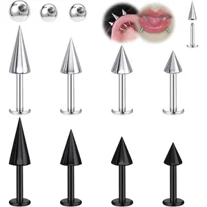 16G Spike Flact Back Earrings Cartilage Lip Rings, Stainless Steel Daith Helix Tragus Studs, Rook Lobe Lip Piercing for Women Men