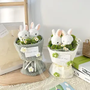 1pcs plush rabbit eating grass doll bouquet, hand-woven, perfect for Christmas, Mother's Day, graduation, Valentine's Day, and birthday gifts.