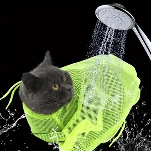 1 Adjustable Cat Grooming Bag - Scratch Resistant, Bite Resistant, Durable Polyester Mesh Cat Bath Bag, Easy Bath Solution with Secure Drawstring Closure